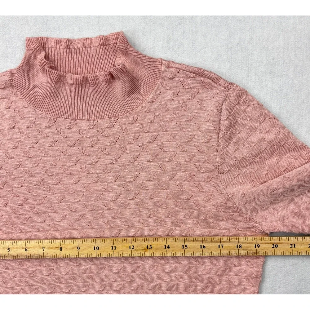 Retrology Pink Textured Knit Mock Neck Ruffle‎ Sweater Large Long Sleeve Top